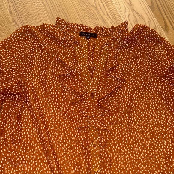 Pleione Brown Patterned Ruffle Blouse - Picture 3 of 3